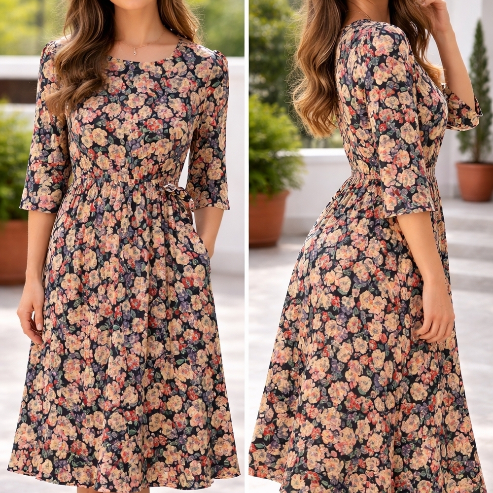 Chic Floral Print Midi Dress